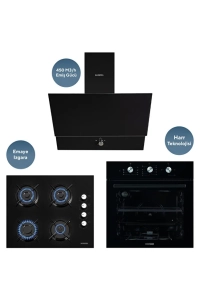 Dizayn Siyah Cam Ankastre Set